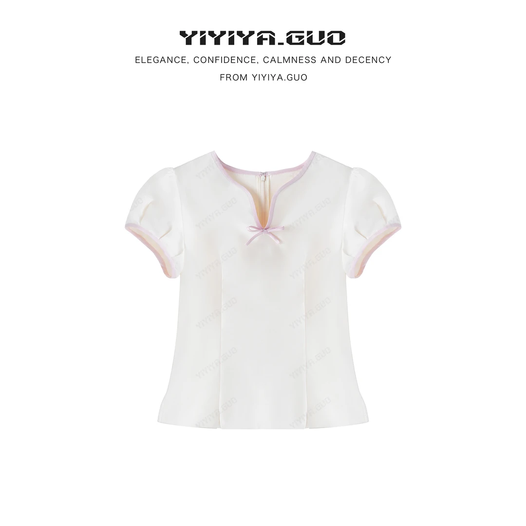 yiyiya.Guo艺艺吖光泽感【桃羽轻衫】收腰修身甜美显瘦上衣2637SS52