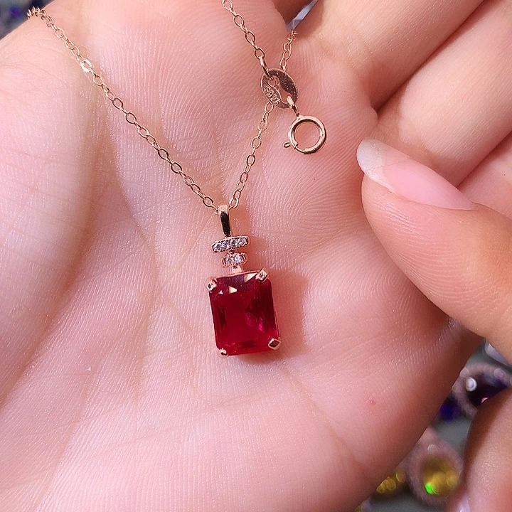 红宝石吊坠(赠链)银S925镶嵌