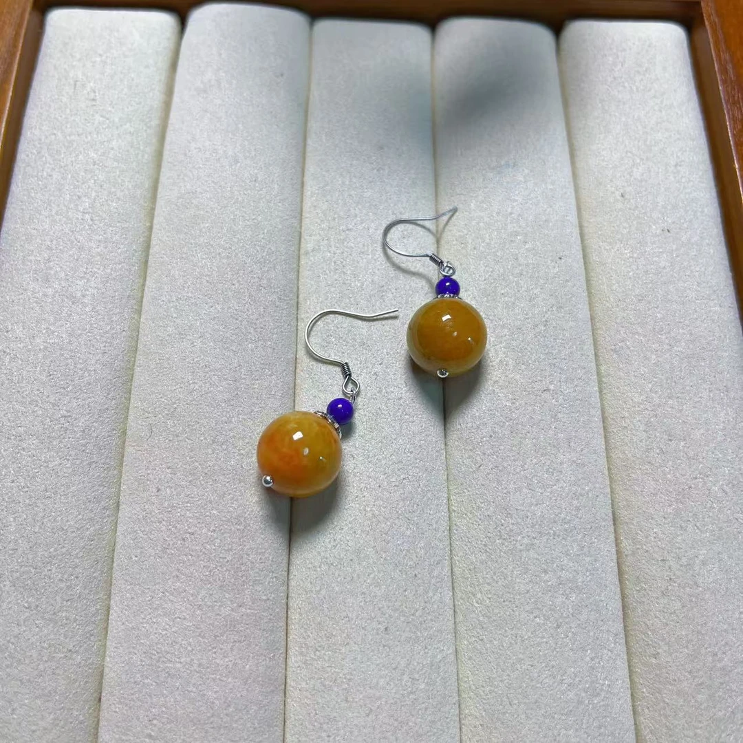 黄翡翠青金石s925银耳挂DD123048