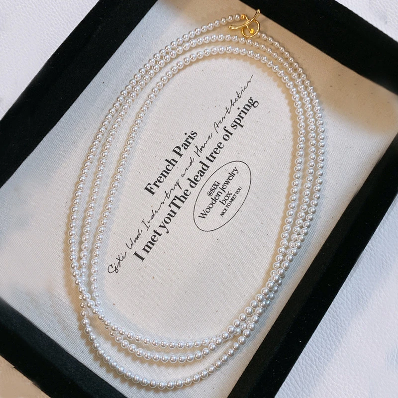 合金项链 施家仿珍珠项链女秋冬时尚串珠长款OT扣一款多带毛衣链