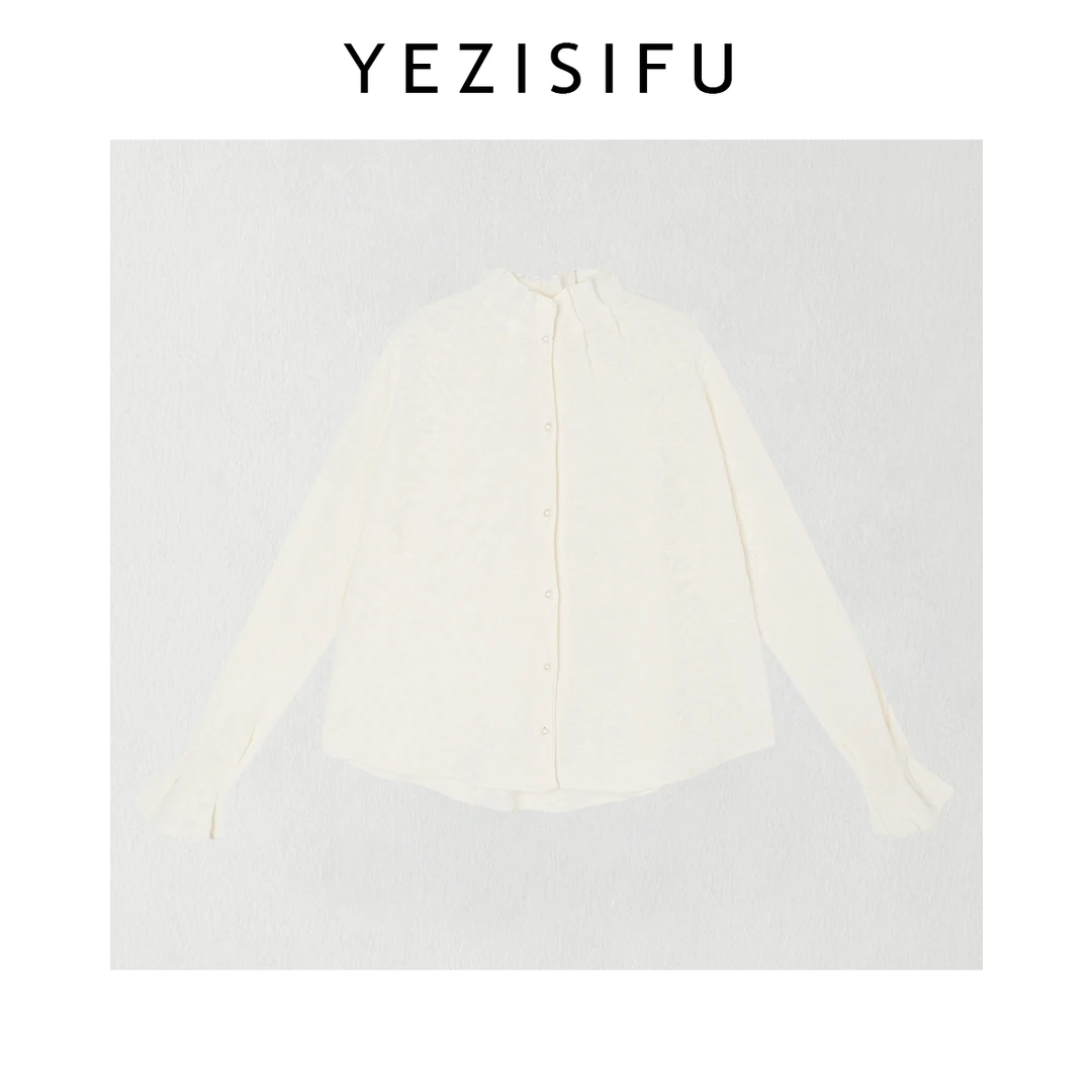 欧尼私服【提花刺绣小衫】2025冬款捏褶半高领百搭衬衫 2512C8805