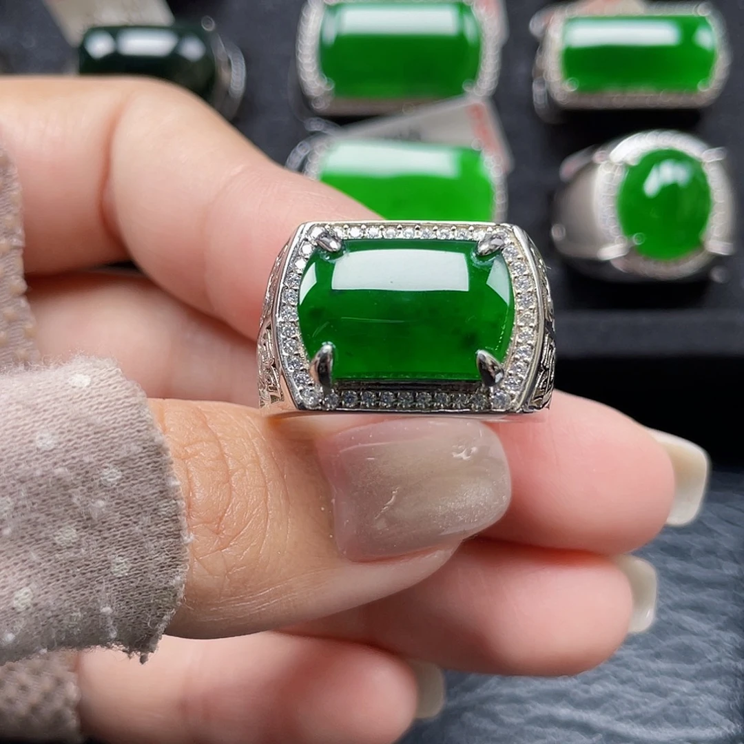 翡翠银S925镶嵌戒指天然A货翡翠没运费险3505