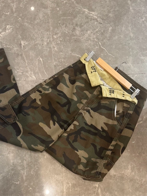 美式复古迷彩低腰阔腿工装牛仔裤女夏季宽松百搭长裤