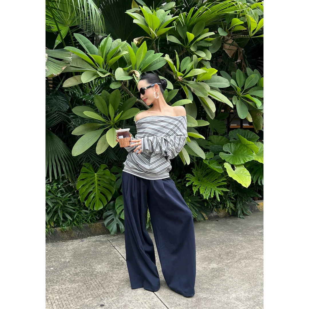 "邓录录" 记住我的故事.条纹慵懒上衣与休闲卫裤65226#