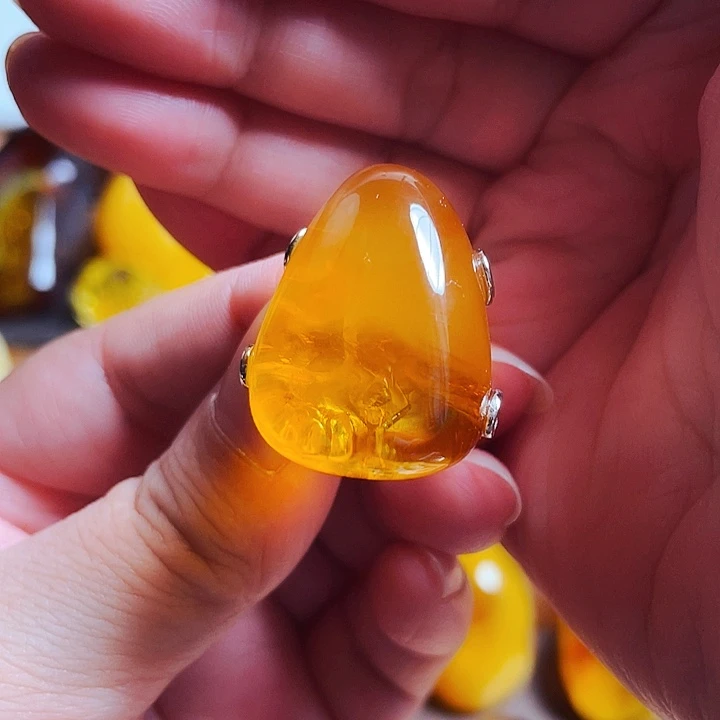 琥珀银S925镶嵌裸石戒指