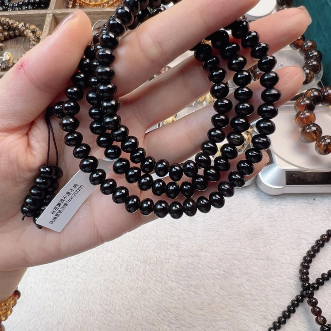 乐***心琥珀未镶嵌裸石7m翳珀满天星