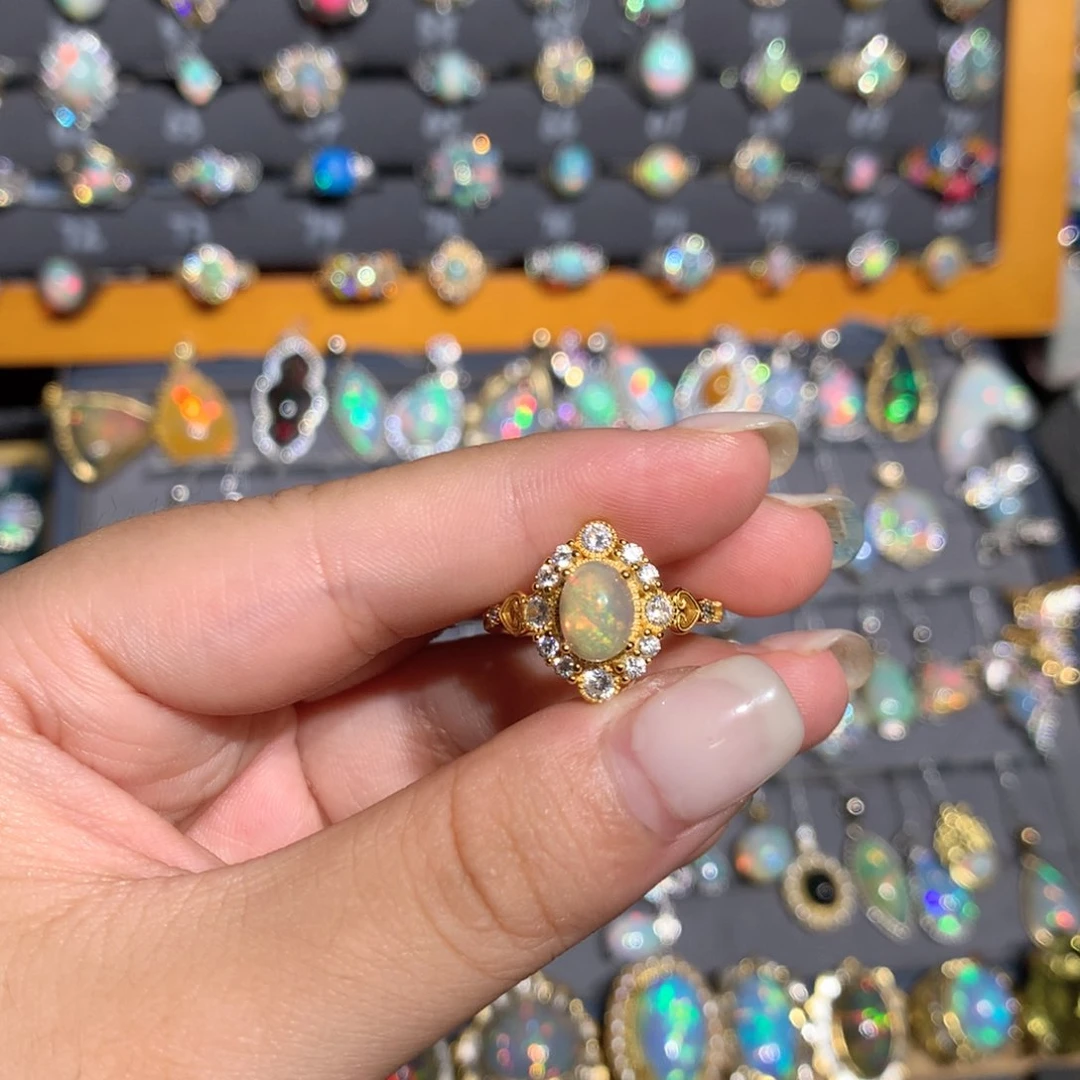 银S925镶嵌欧泊欧泊戒指l