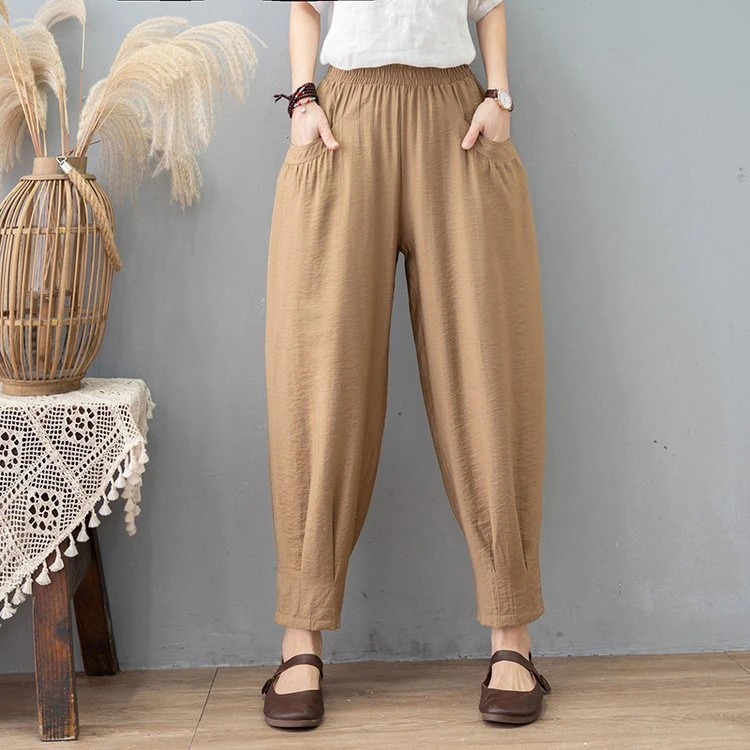 九分裤夏季新款女士薄款高腰灯笼裤哈伦宽松休闲阔腿裤子