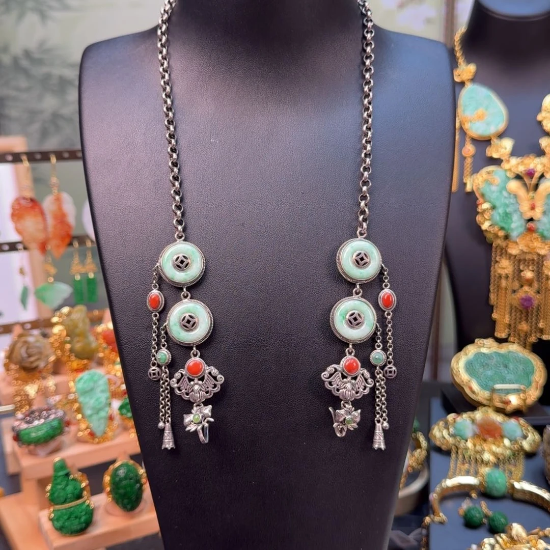 翡翠银S925镶嵌颈饰万能链