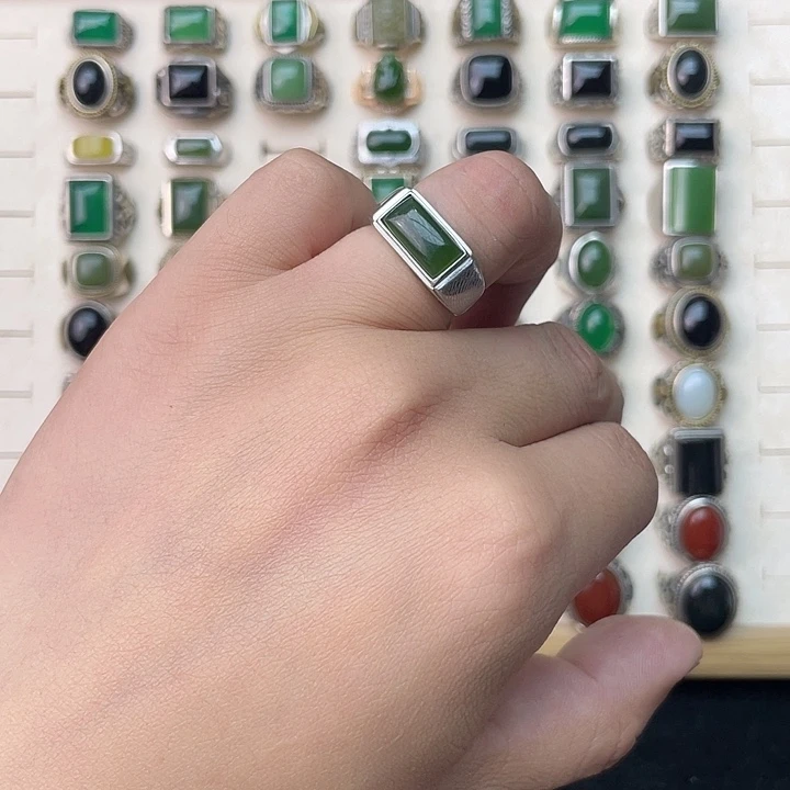 和田玉银S925镶嵌戒指