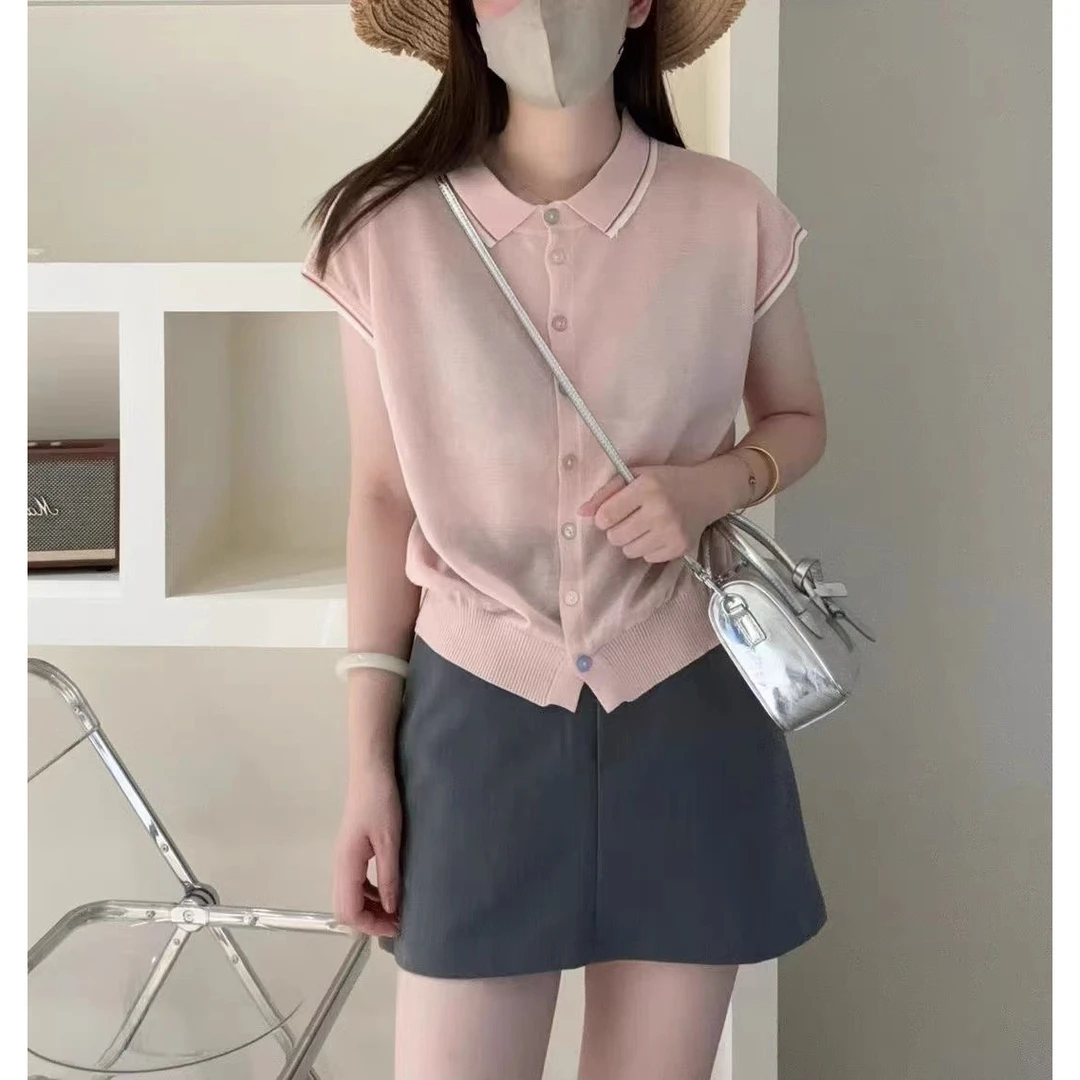 /方领糖果扣/撞色条针织衫上衣女93226