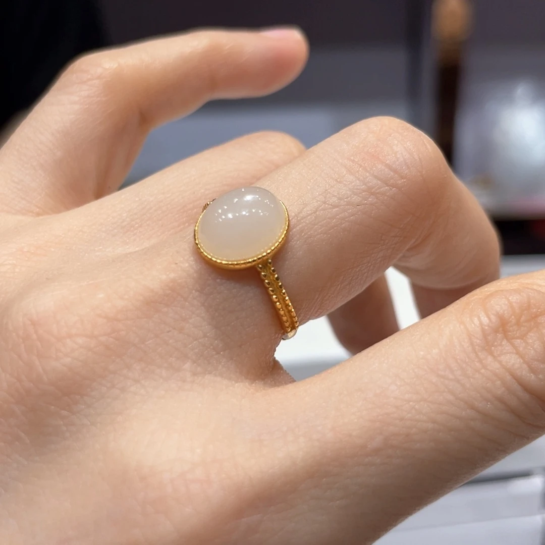 和田玉戒指银S925镶嵌