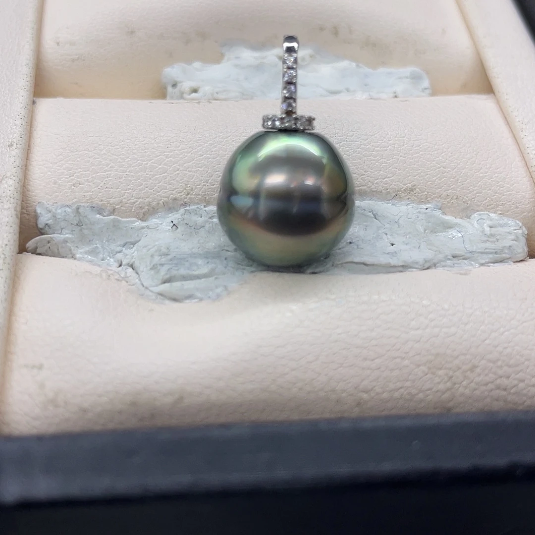 海水珍珠吊坠(不含链)银S925镶嵌大溪地汉堡吊坠13.2mm