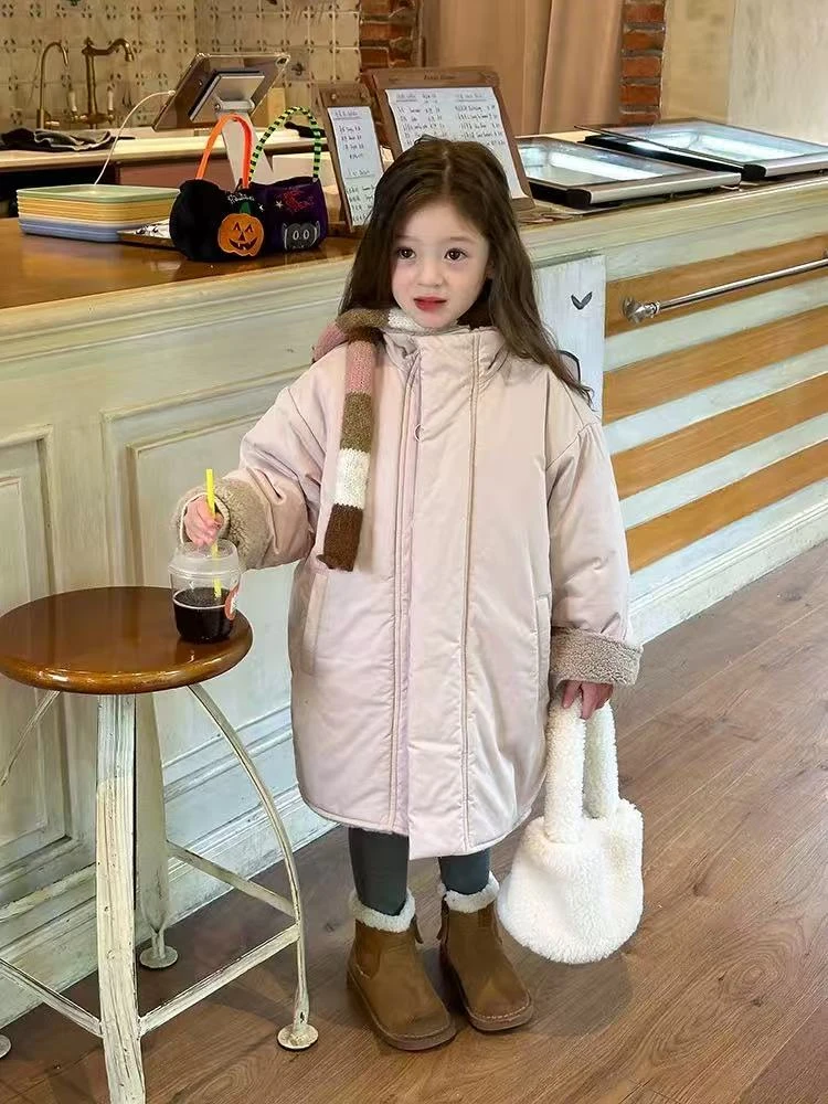 女童韩版洋气中长款被子棉服儿童立领保暖加绒风衣外套冬