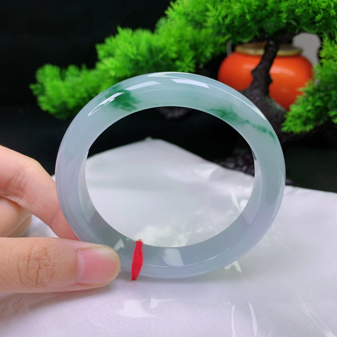 61圈口缅甸天然翡翠A货 老坑糯冰种飘花宽边翡翠手镯女款809230