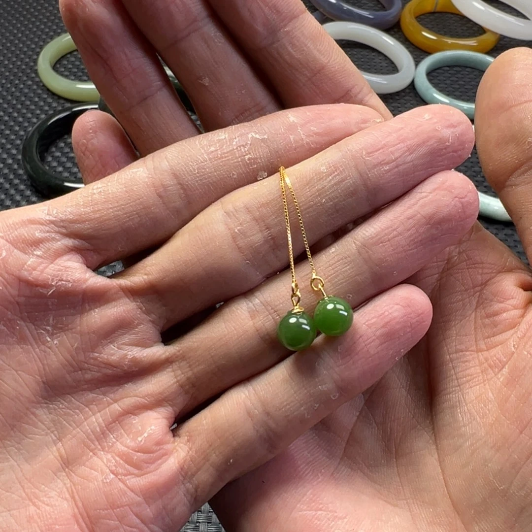 和田玉银S925镶嵌耳饰碧玉多样性拍一发一