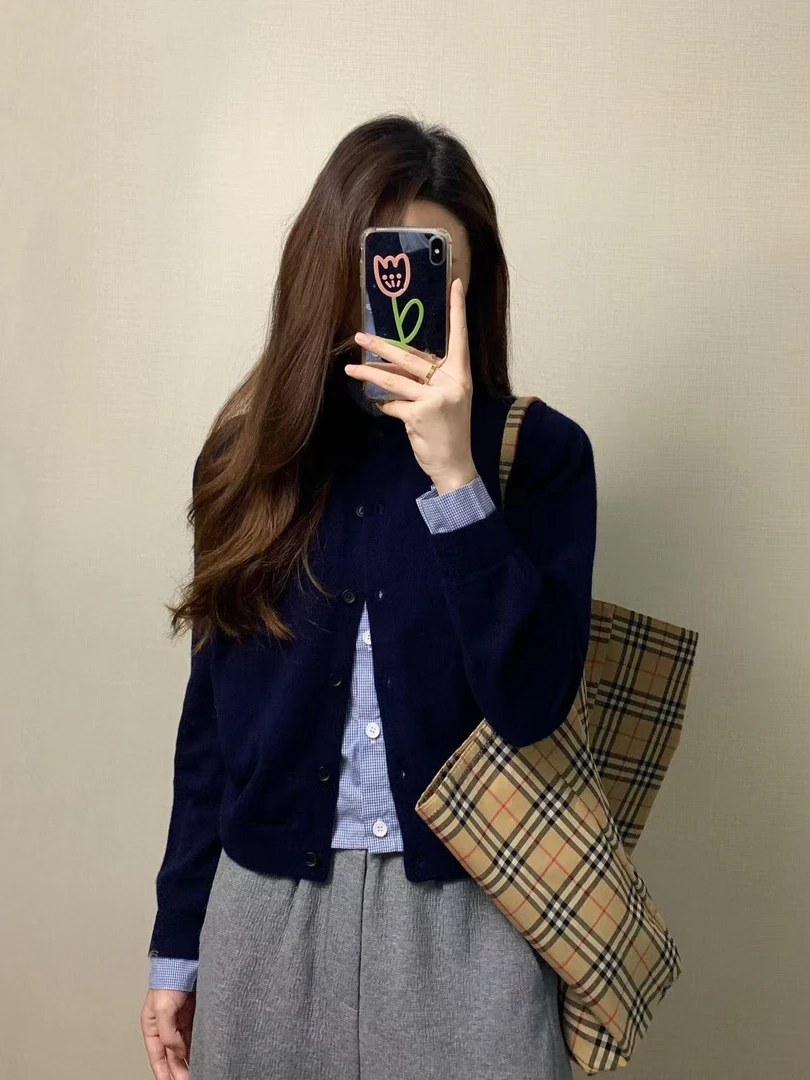 2025秋冬新款韩系氛围感假两件毛衣开衫外套高腰休闲裤两件套装