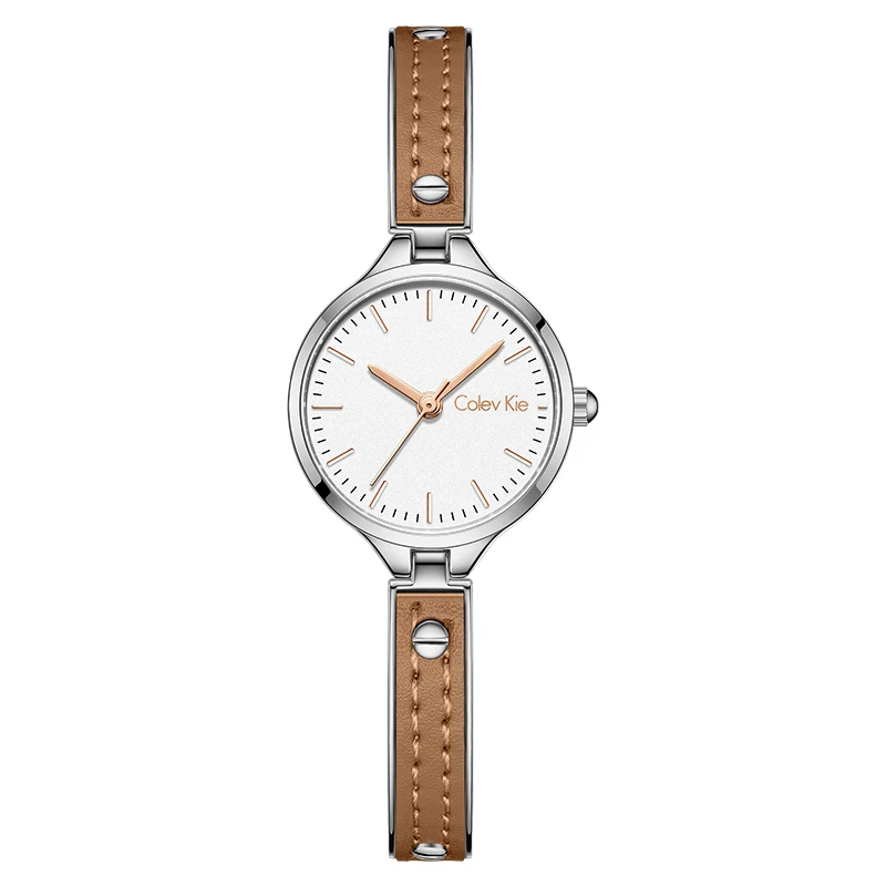 Colevkie圆形小绿表半手镯皮带拼接轻奢唯美气质防水女表8040-M