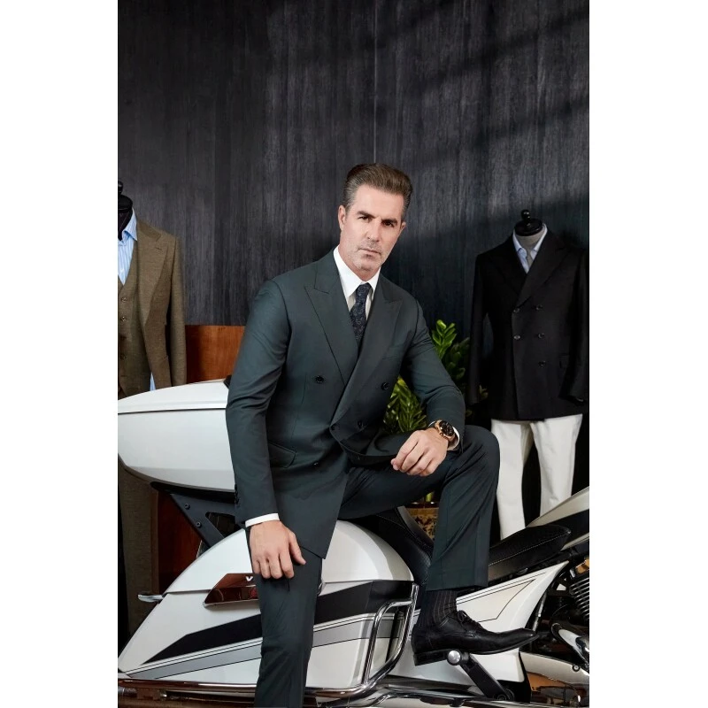 【洺瑞哥】盛夫男士羊毛西装套装墨绿色休闲商务春款197661A-317001