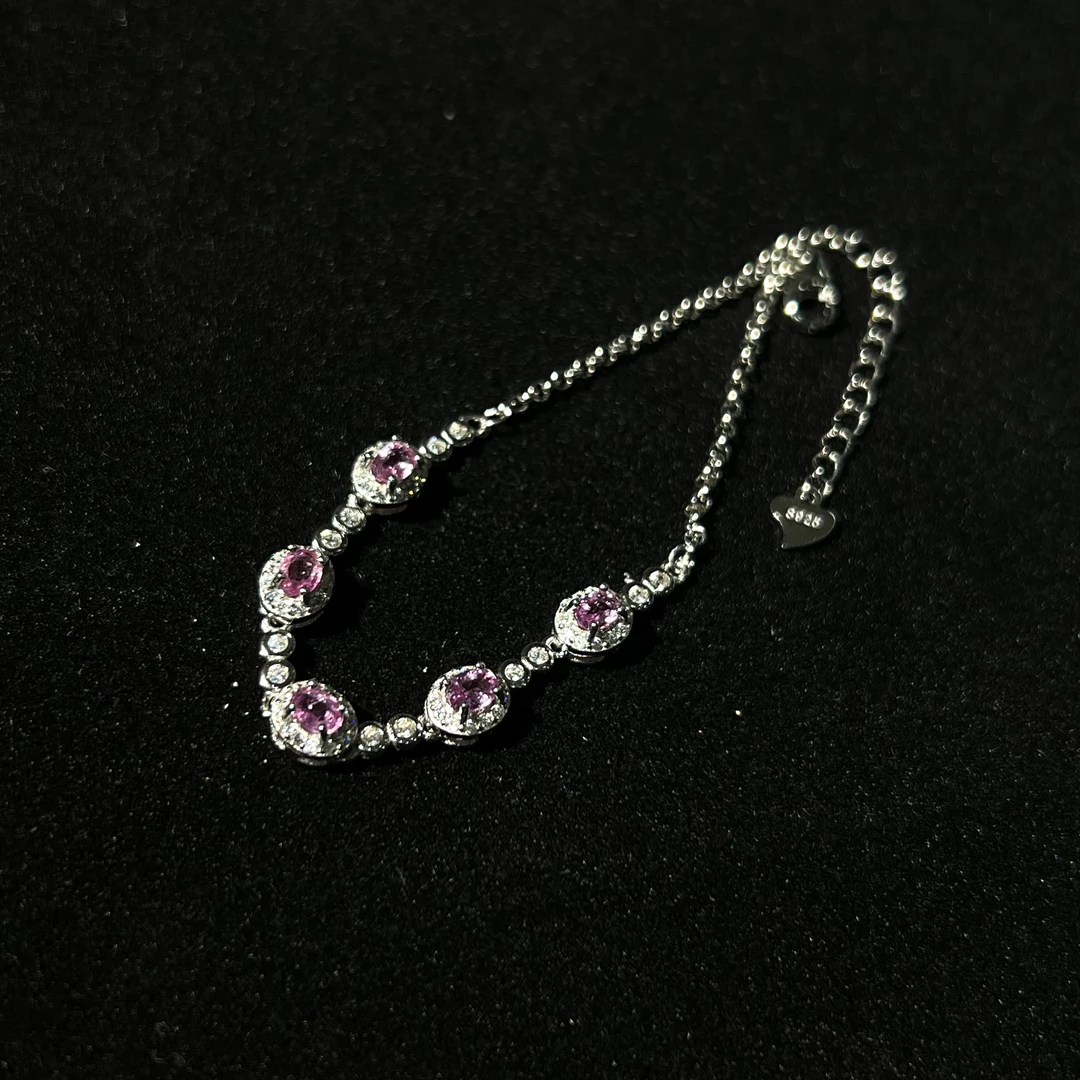 莲花色高净艳彩粉蓝宝手链s925 KT24081914