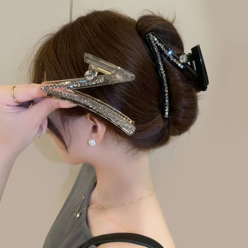 高质量闪钻Z字形抓夹女高级感2025新款大号鲨鱼夹发夹后脑勺头饰