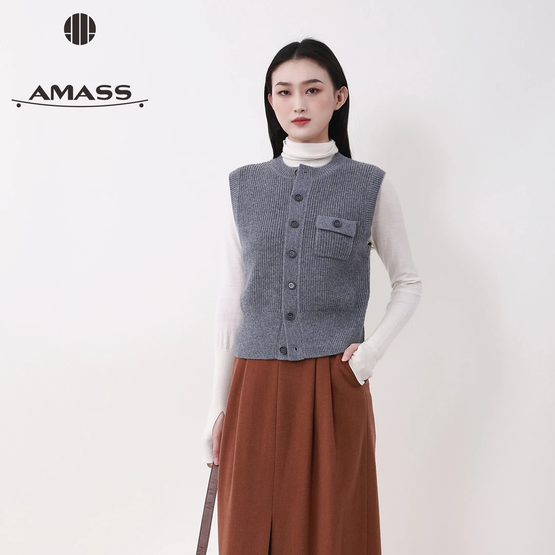 阿玛施/AMASS 秋冬新款休闲时尚感百搭纯色无袖针织马甲女548041