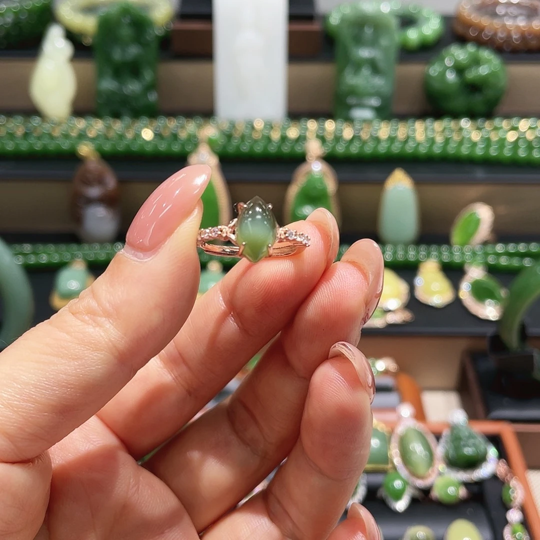 和田玉银S925镶嵌戒指