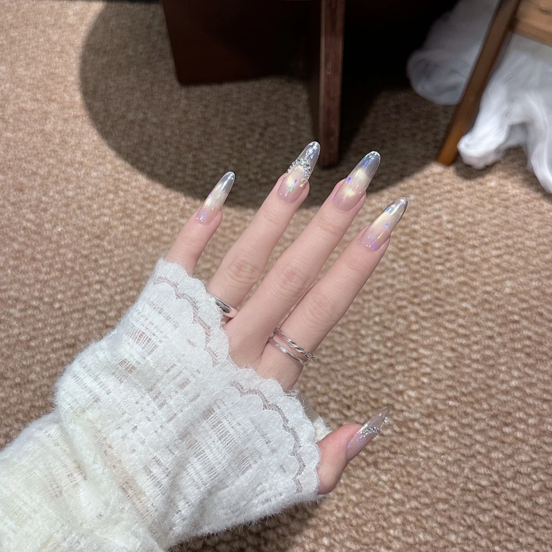 [婚礼]彩虹梦幻追光玻璃珠猫眼纯手工穿戴甲 18种甲型定制