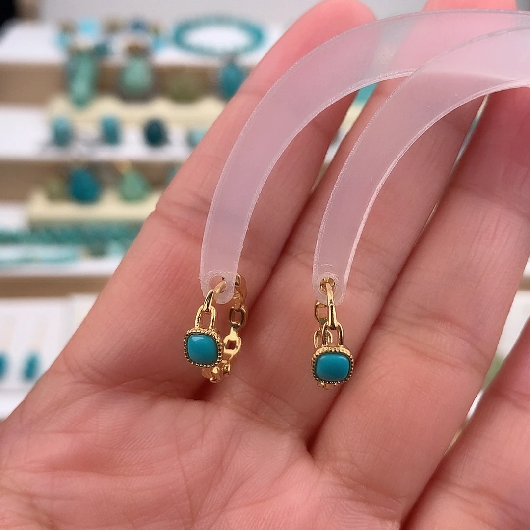 绿松石银S925镶嵌耳饰