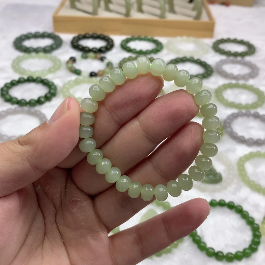和田玉未镶嵌手串（冰晴水算盘珠8）