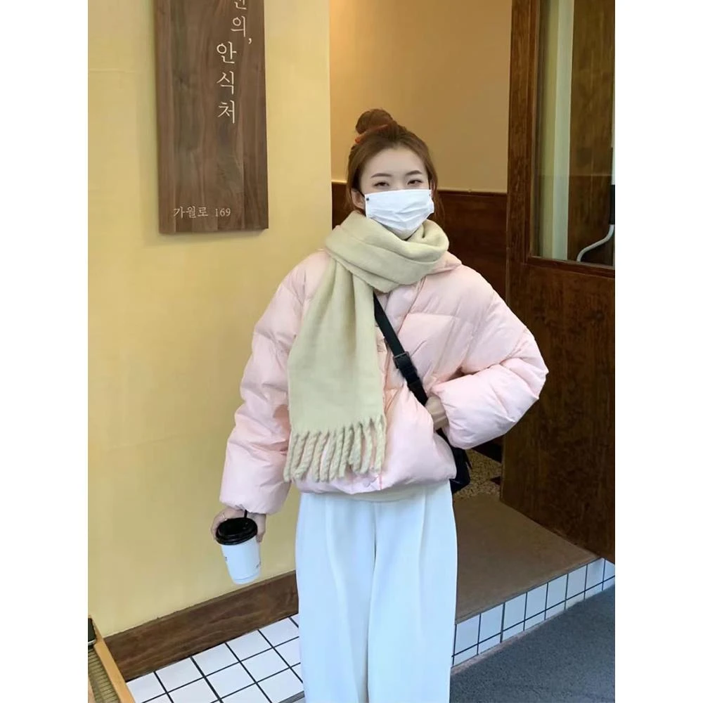 VOCKOO官方粉色羽绒服女冬季2025新款小个子短款高腰90白鸭绒加厚