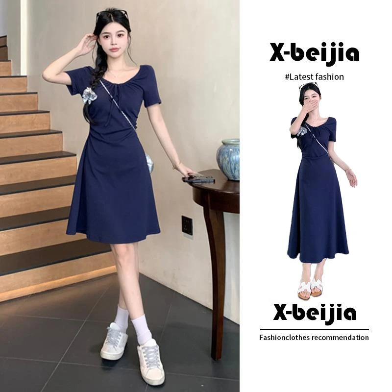 【JRXR女装】夏季女微胖法式气质感简单大方小众设计感收腰显瘦连