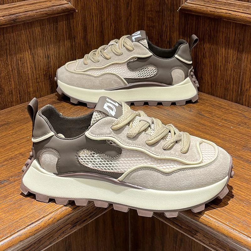网红爆款男鞋2025新款夏季透气复古潮牌老爹鞋厚底男子运动老爹鞋