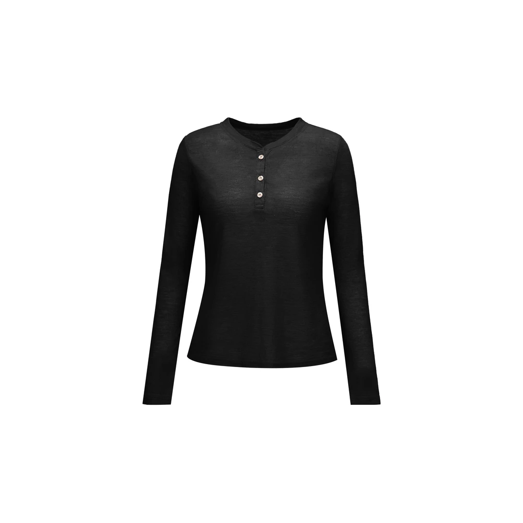 【幻彩修身针织内搭衫】三颗扣休闲简领纯色打底衫WT43DFU41