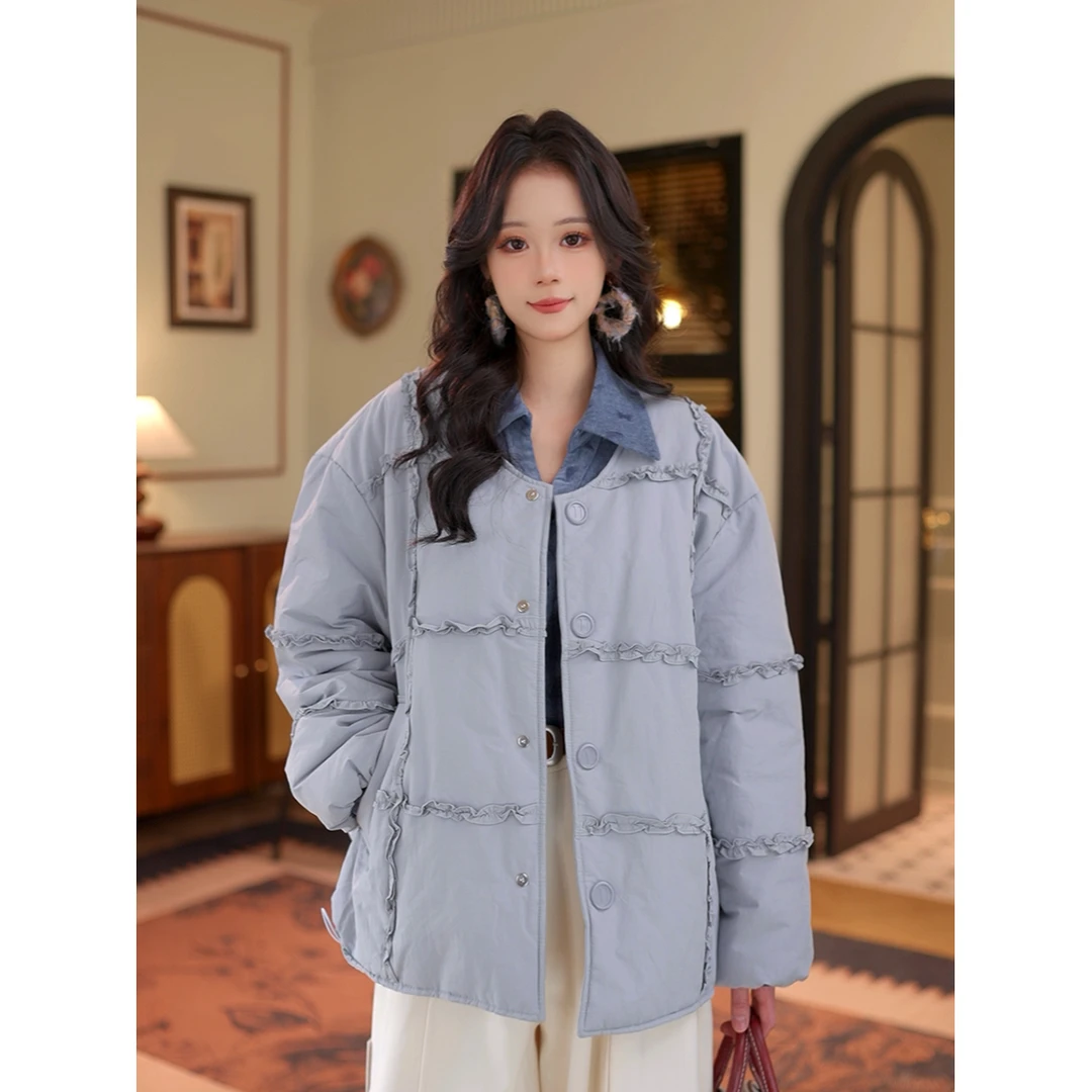 芷莹【秇淰】宽松圆领棉衣冬季加厚保暖棉服外套女#K10291