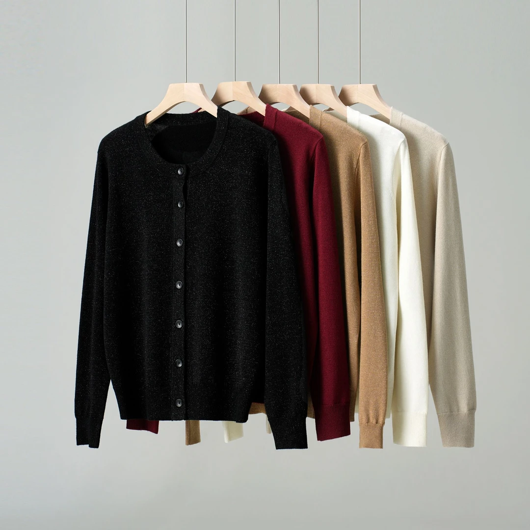 女式精纺星空纱针织羊毛开衫时尚百搭宽松短款羊毛衫