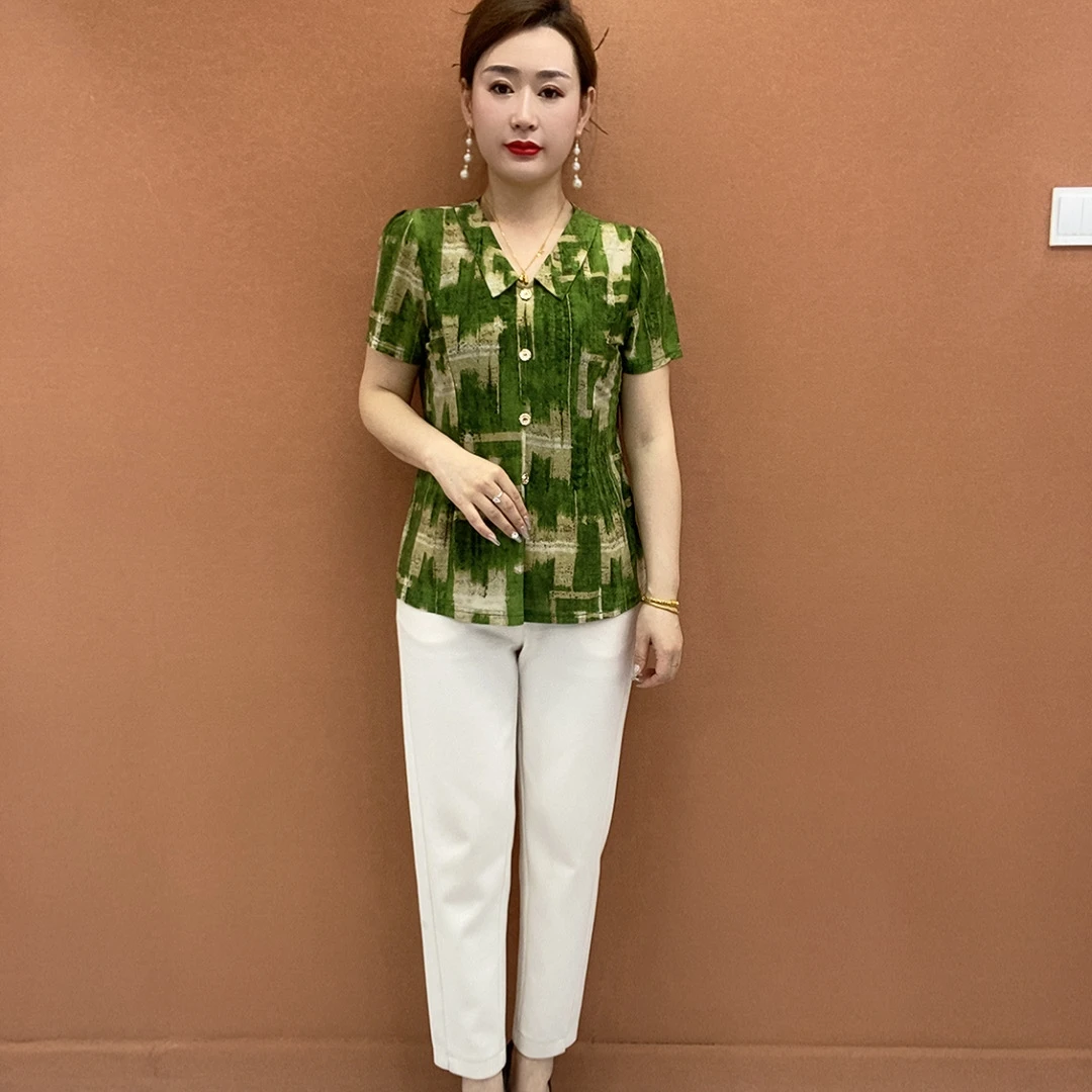 夏季新款妈妈装短袖冰感宽松遮肉上衣