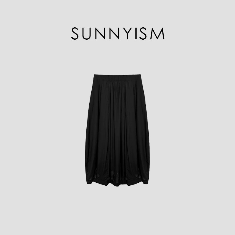 Sunnyism “雨夜情话” 黑色凉快柔软棉A型花苞裙 BQ00712