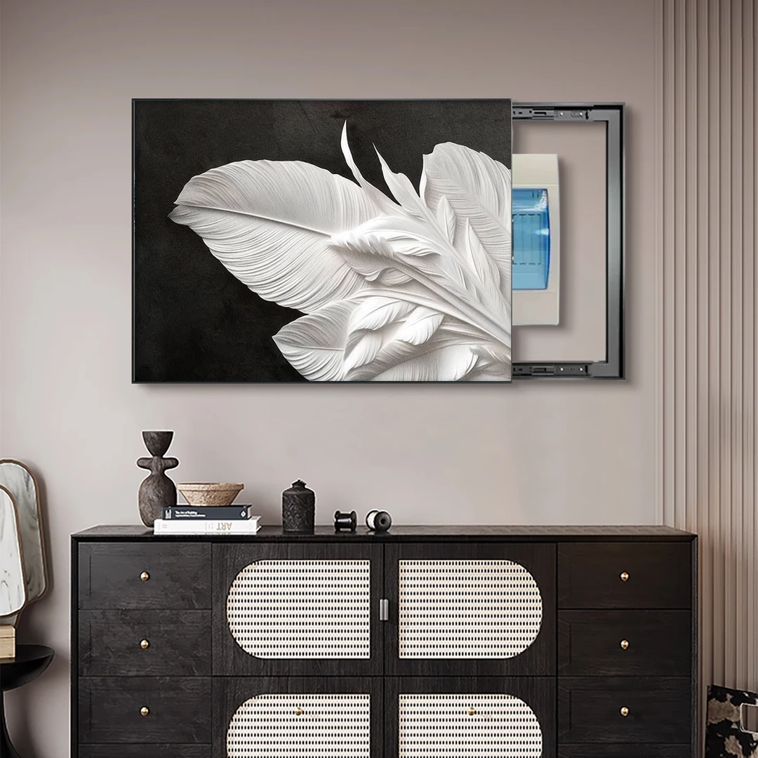 现代轻奢电表箱装饰画黑白羽毛弱电源墙壁挂画免打孔电箱遮挡壁画