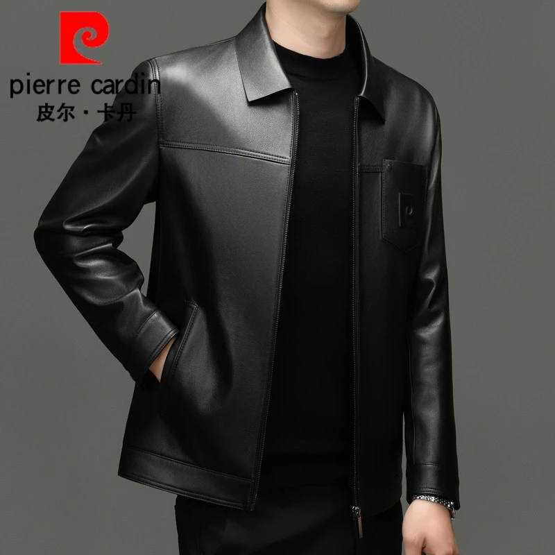 【头层绵羊皮】皮尔卡丹新款真皮皮衣男商务翻领皮夹克外套