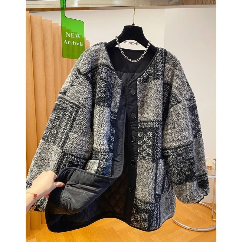 7237高级感复古棉服女冬季新款宽松时尚毛茸茸休闲百搭夹棉外套潮