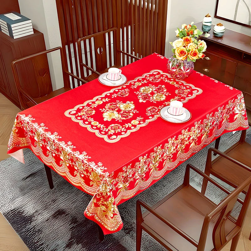 【买一送四】喜庆红色桌布防水防油防烫免洗加厚新中式餐桌布茶几布