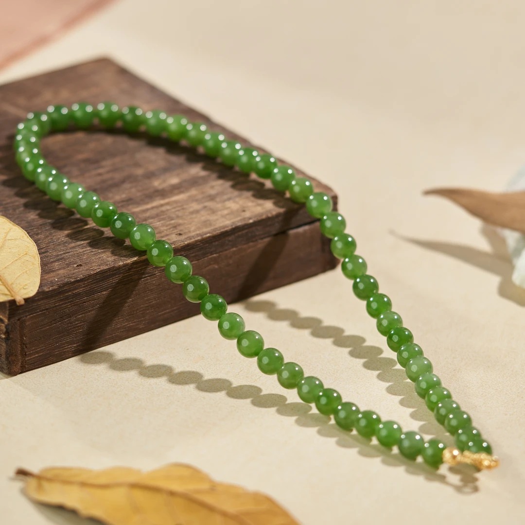 L【玉氏珠宝】925银和田玉碧玉妈妈链-约8mm 多样性发一 CAN821020