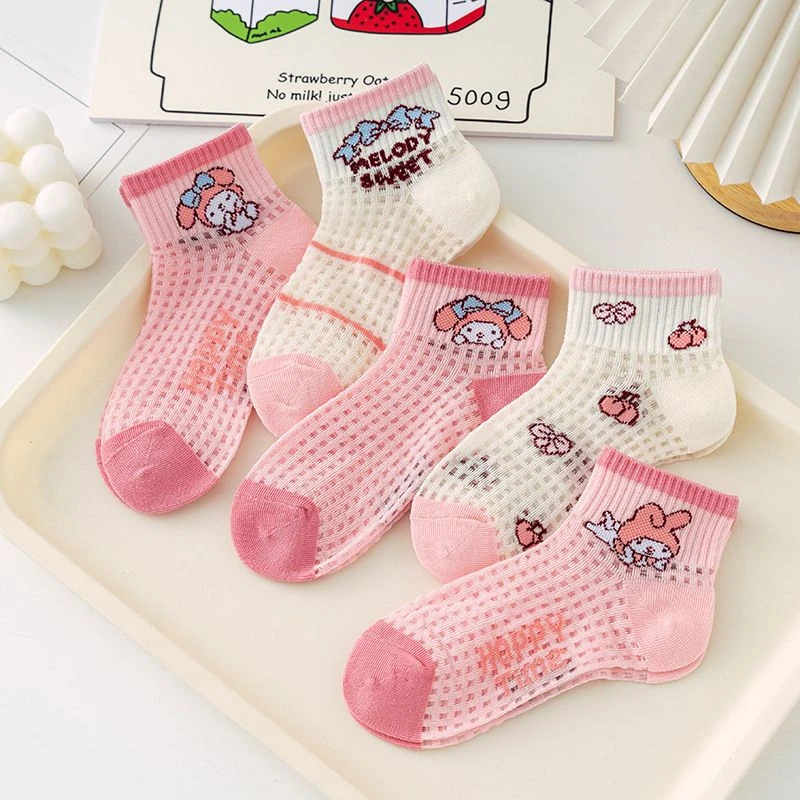 女童袜子美乐蒂卡通袜子夏季薄款网眼透气中筒袜棉袜奥特曼库洛米