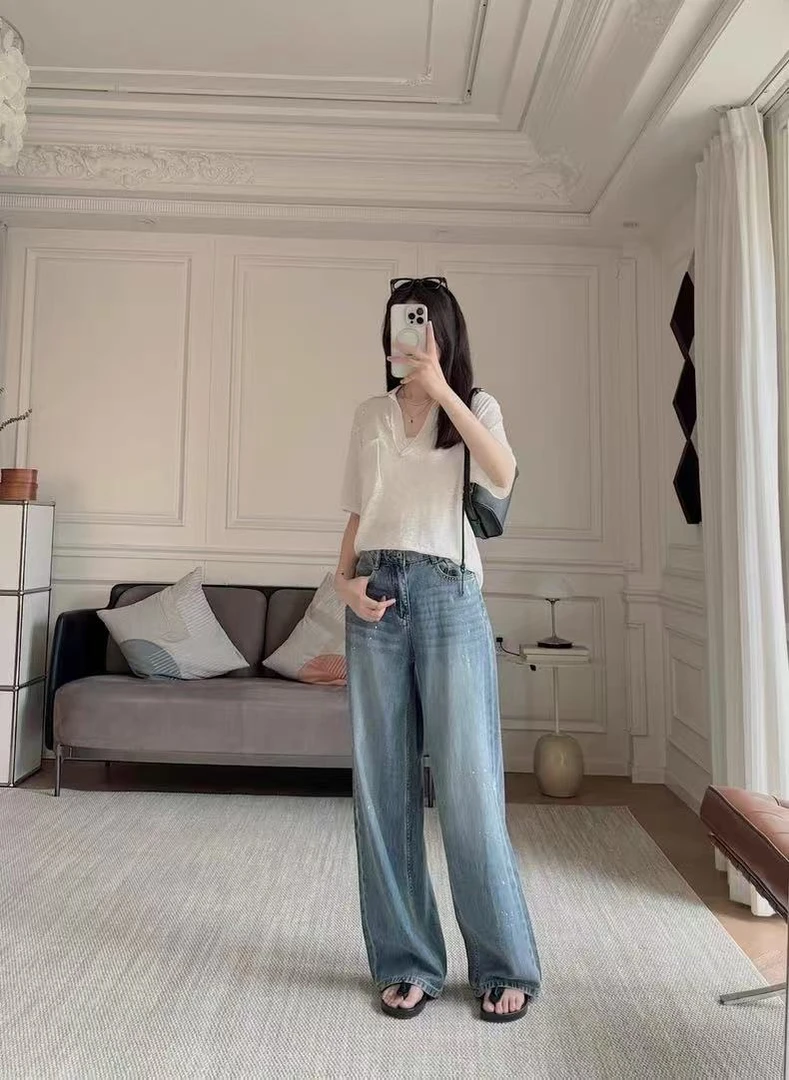 女士翻领夏季白色针织短袖