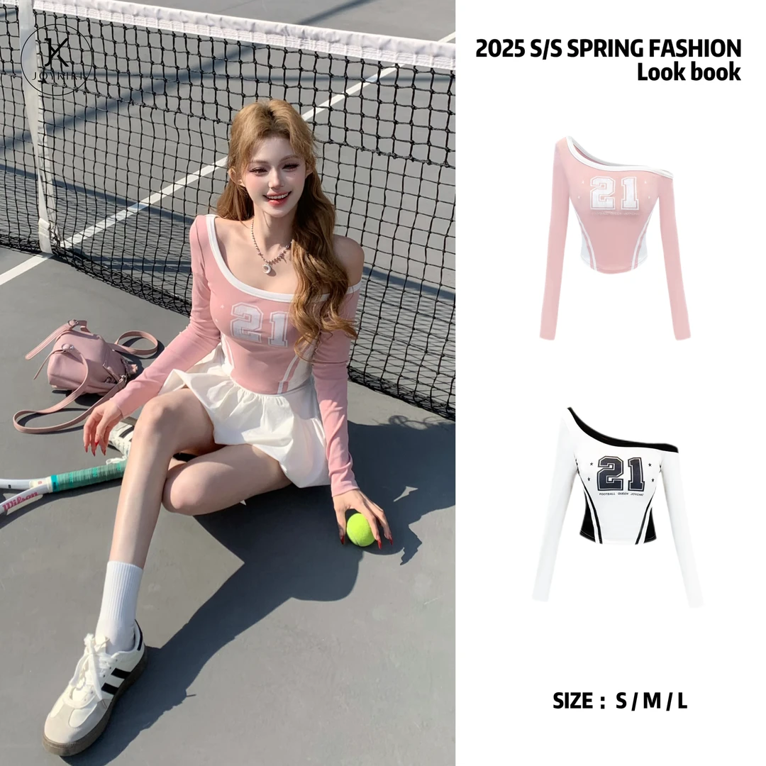 JOY KIKI金金【运动天才】少女休闲印花拼接撞色上衣J25A075