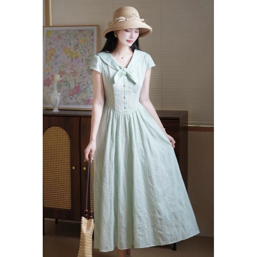 法式甜美气质复古连衣裙夏季新款纯百搭收腰显瘦裙子轻奢国风小众