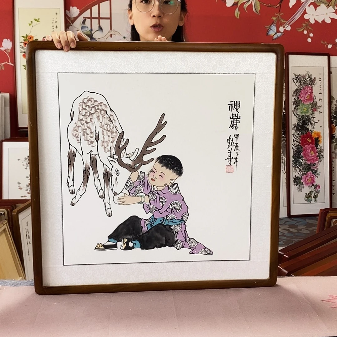 国画手写手绘带框包邮62✖️62国画作品