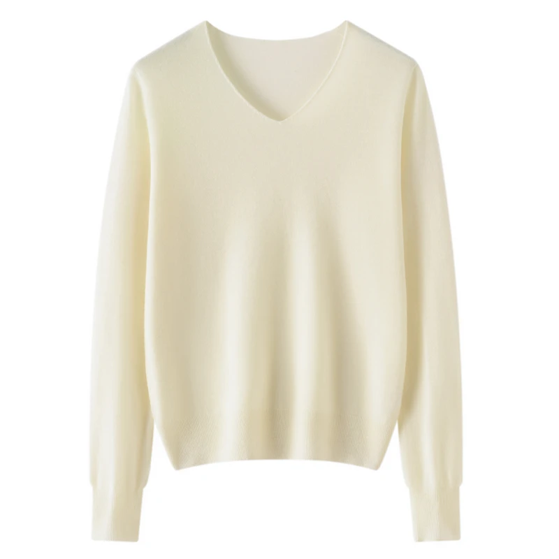 【不议价】女士精纺纯山羊毛16针V领时尚60支扬子纱针织长袖套头衫