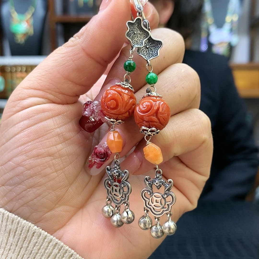 【闪购商品】翡翠耳饰银S925镶嵌爱**多耳坠